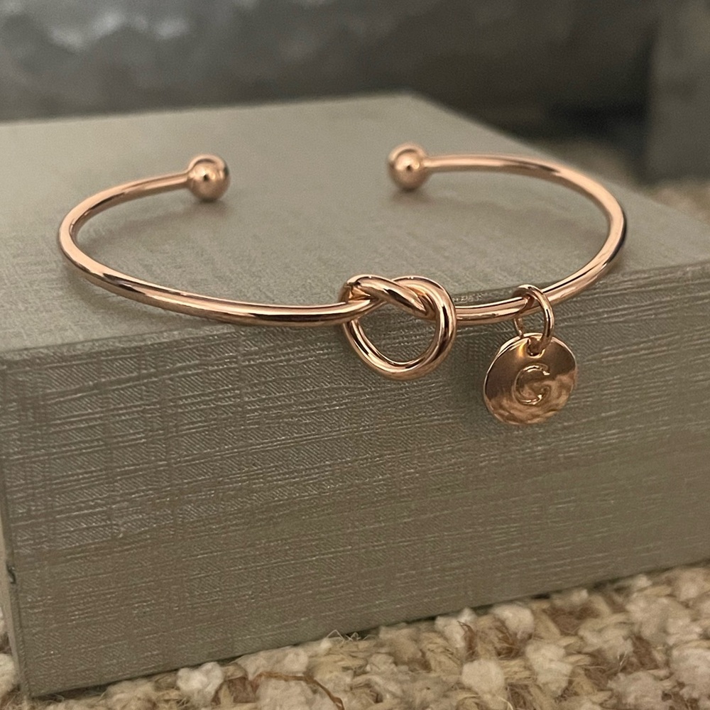 Rose Gold Colored Knot Bracelet with Initial “C” Charm